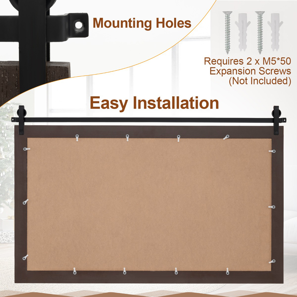 Costway Walnut Fir Wood Frame Farmhouse Bathroom Wall Mirror Image 5