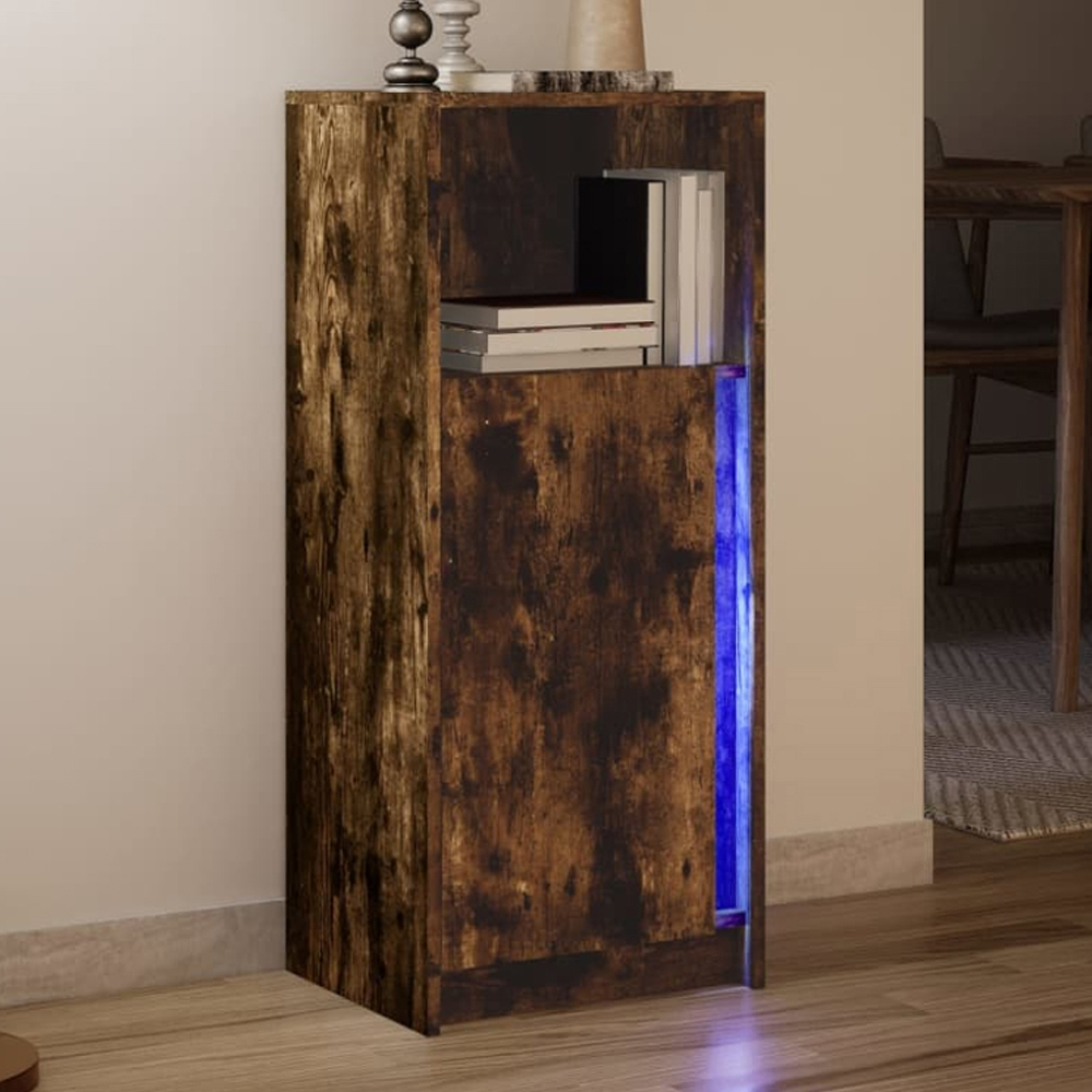 vidaXL Single Door Single Shelf Smoked Oak Sideboard with RGB LED Lights Image 1