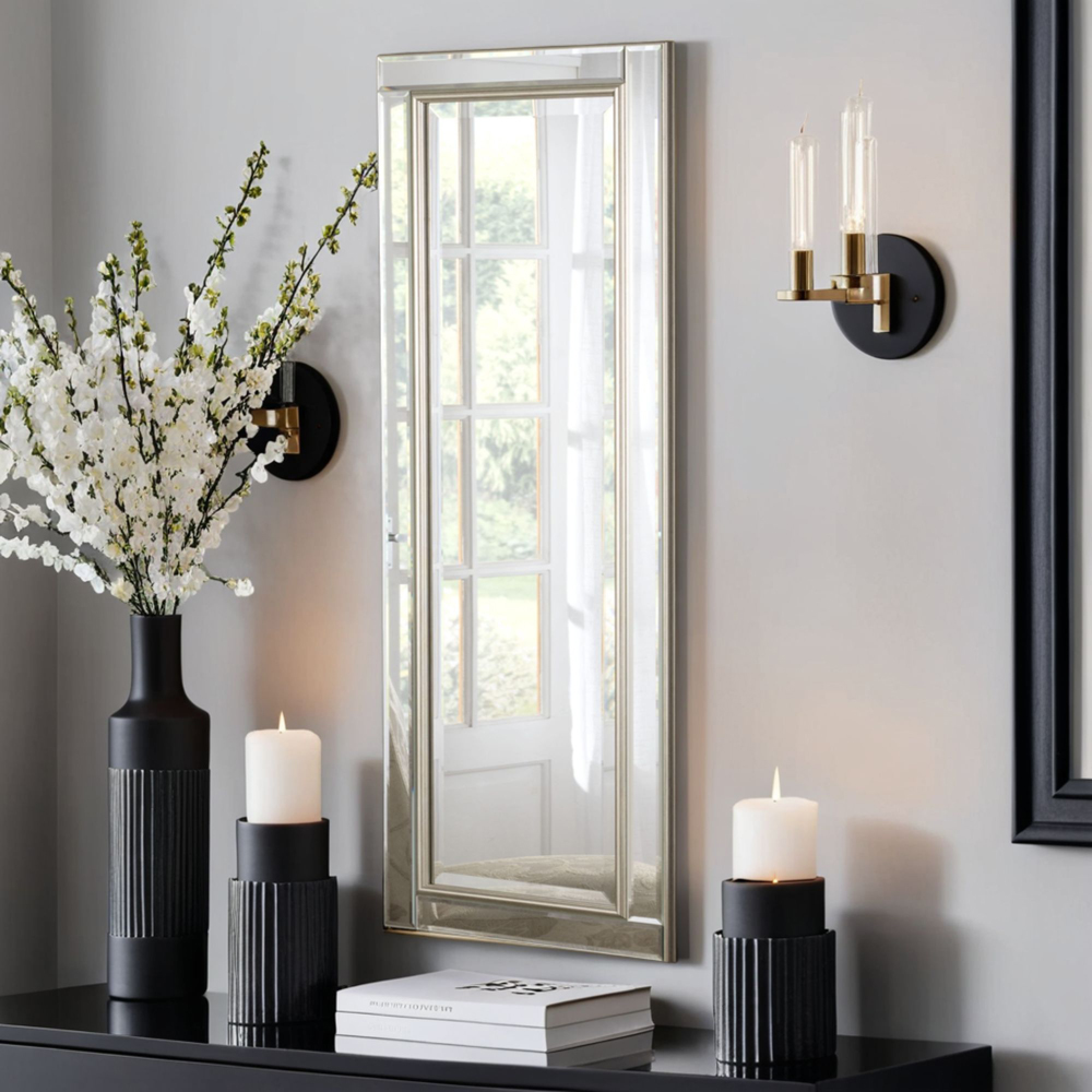Yearn Timeless Warm Silver Tall Bevelled Wall Mirror 136 x 45cm Image 2