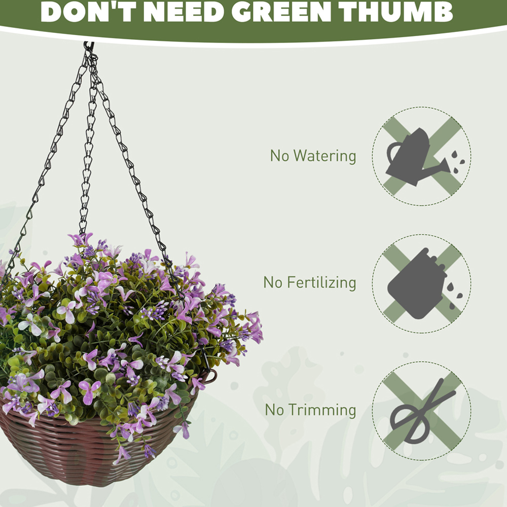 HOMCOM Artificial Flower Hanging Basket 2 Pack Image 9