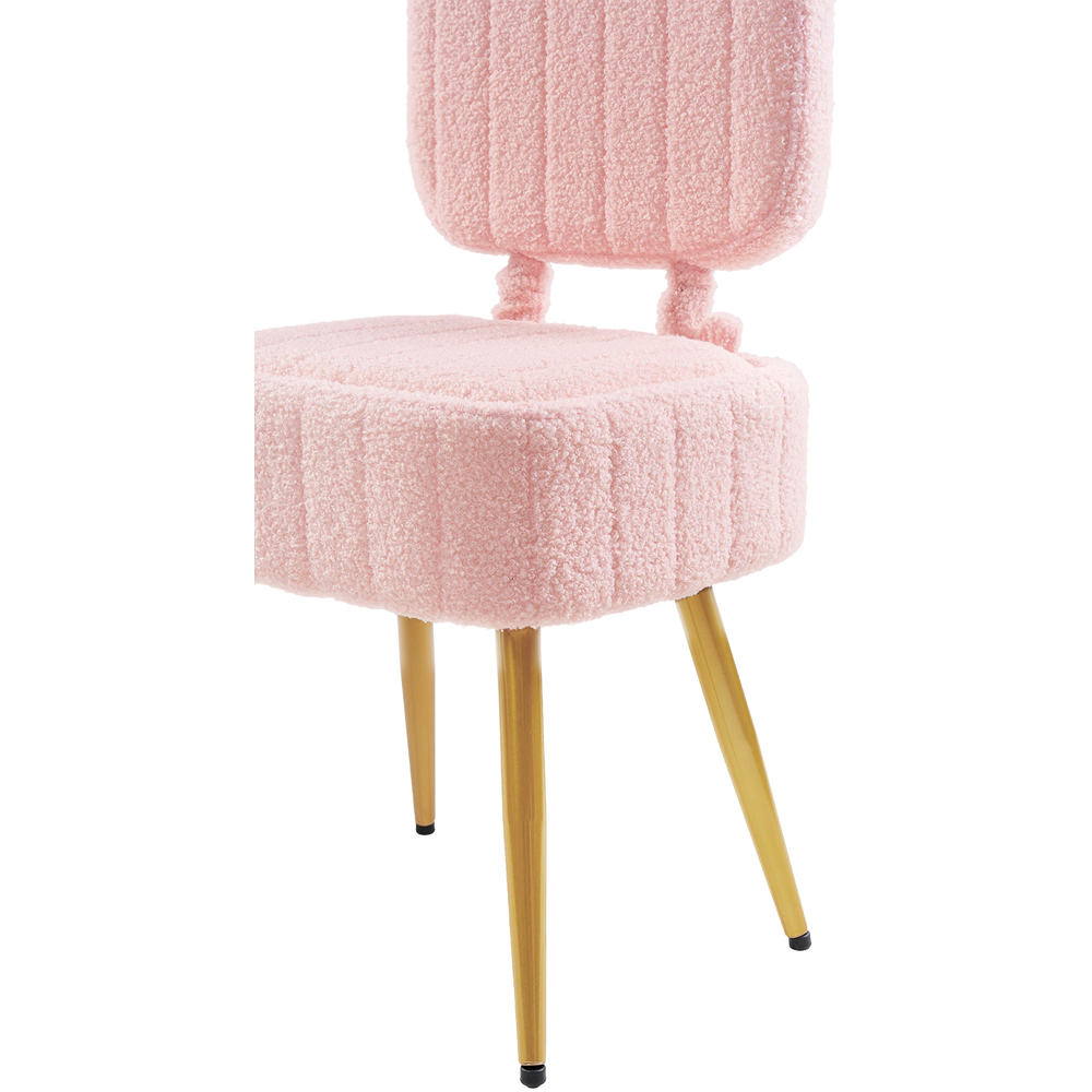 Living and Home Pink Teddy Fleece Foldable Backrest Vanity Chair with Hidden Storage Image 3