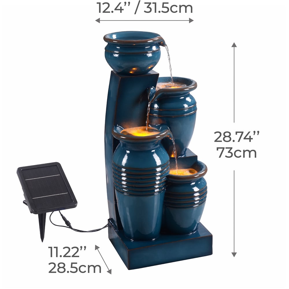 Teamson Home Blue 4-Tier Cascading Bowl Solar Outdoor Fountain 28.7 inch Image 8