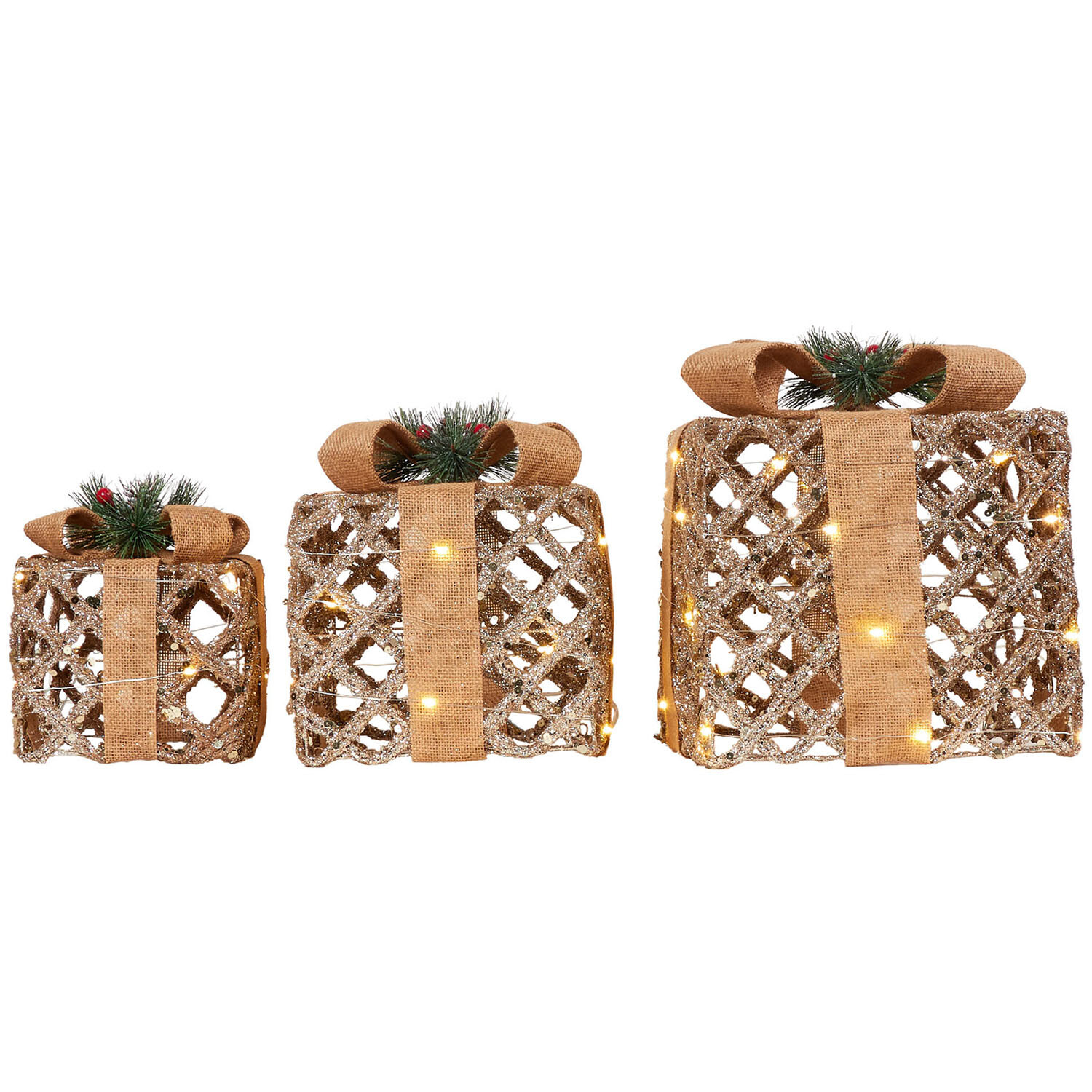Set of 3 LED Natural Rope Presents Image 2