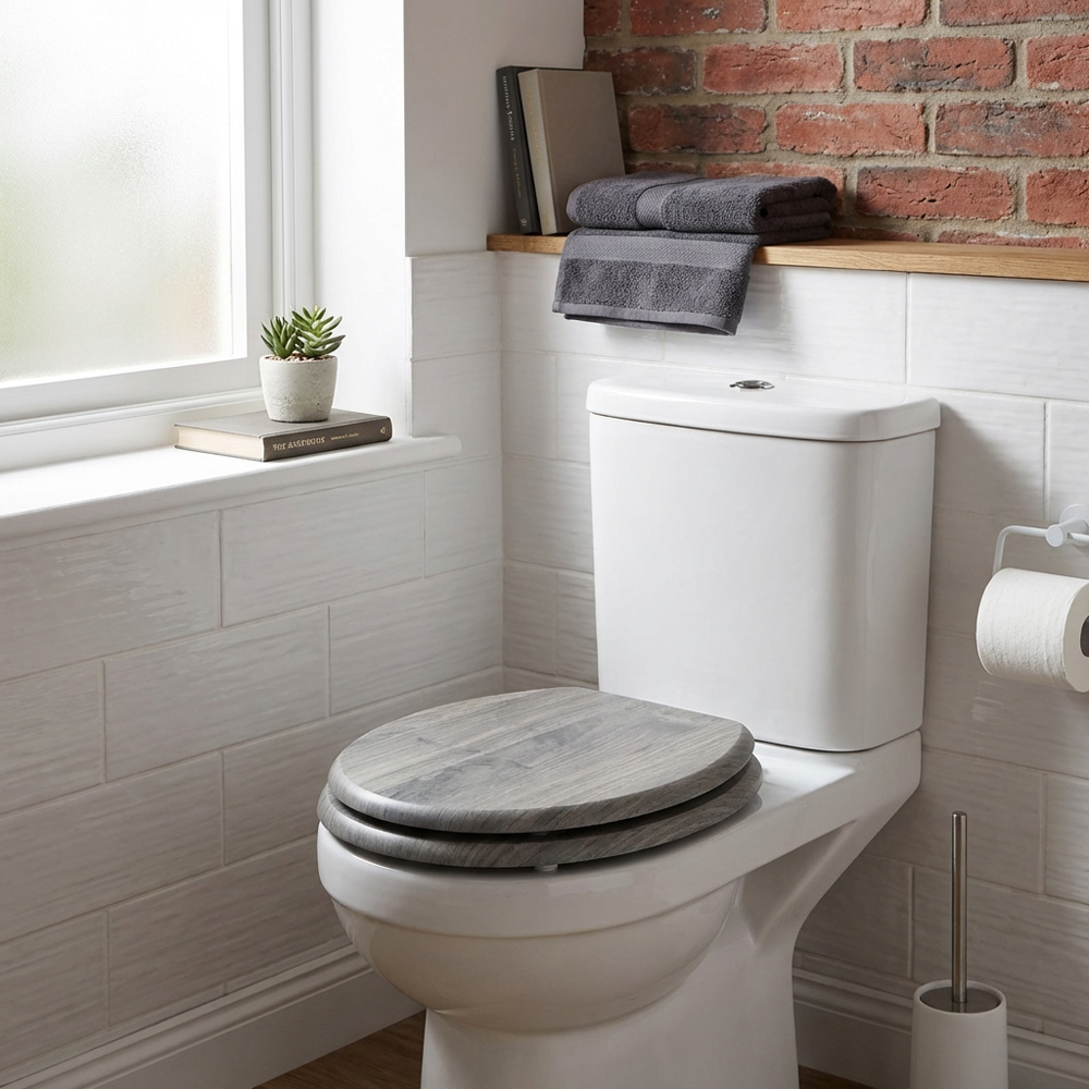 Grey Wooden Effect Toilet Seat Image 7