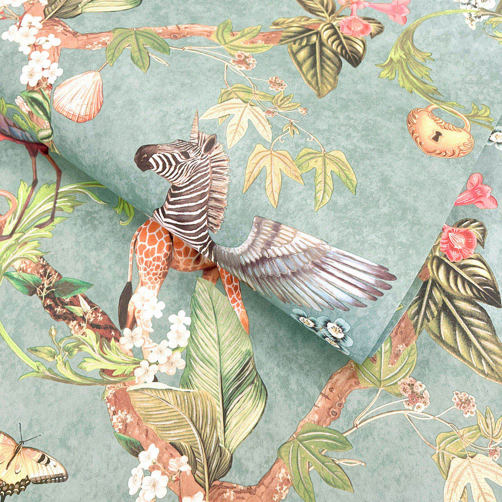 Holden Decor Safari Symphony Soft Teal Wallpaper Image 2