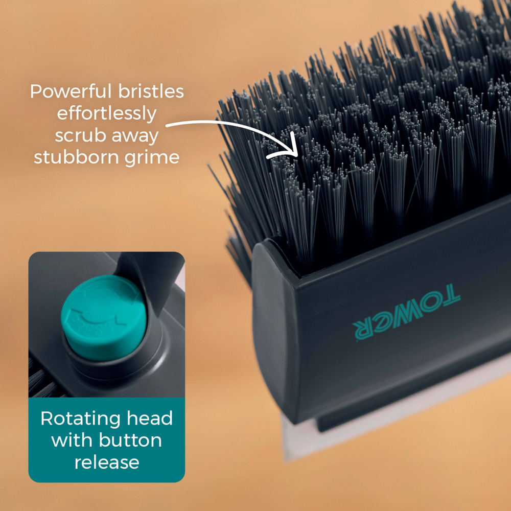 Tower 2-in-1 Teal Floor Scrubbing Brush with Squeegee Image 6