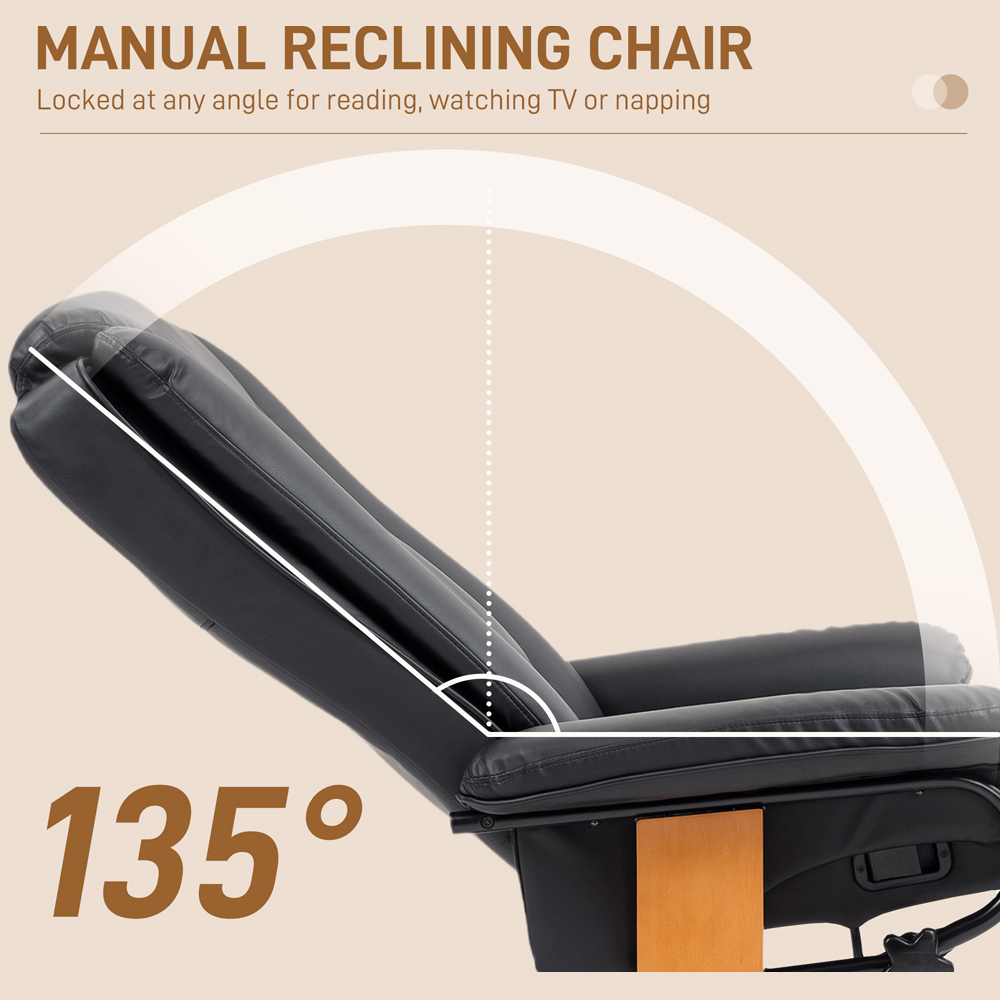 Portland Black PU Leather Reclining Armchair with Footrest Image 4