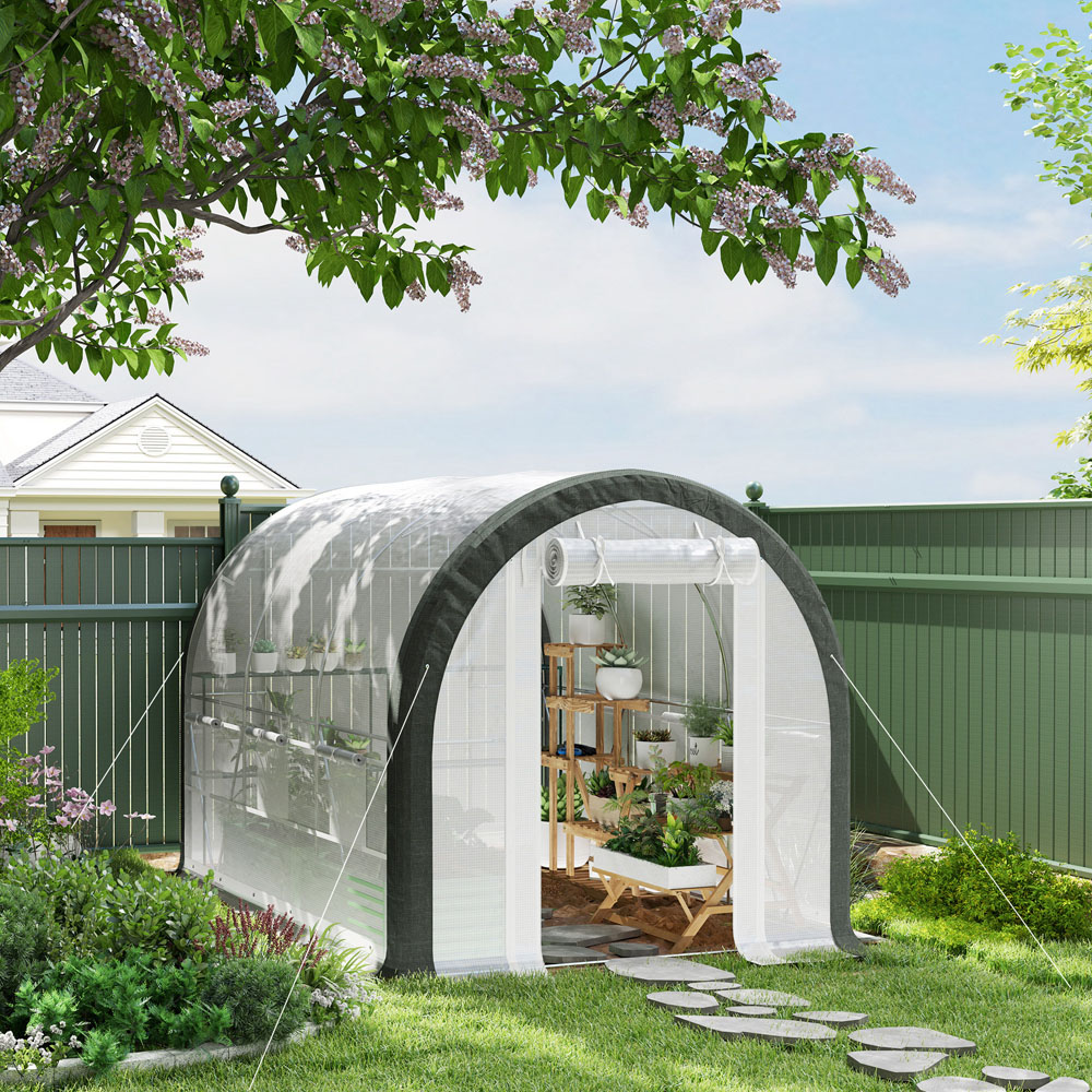 Outsunny 6.5 x 9.7ft Walk-in Tunnel Greenhouse with Mesh Door and Window Image 2