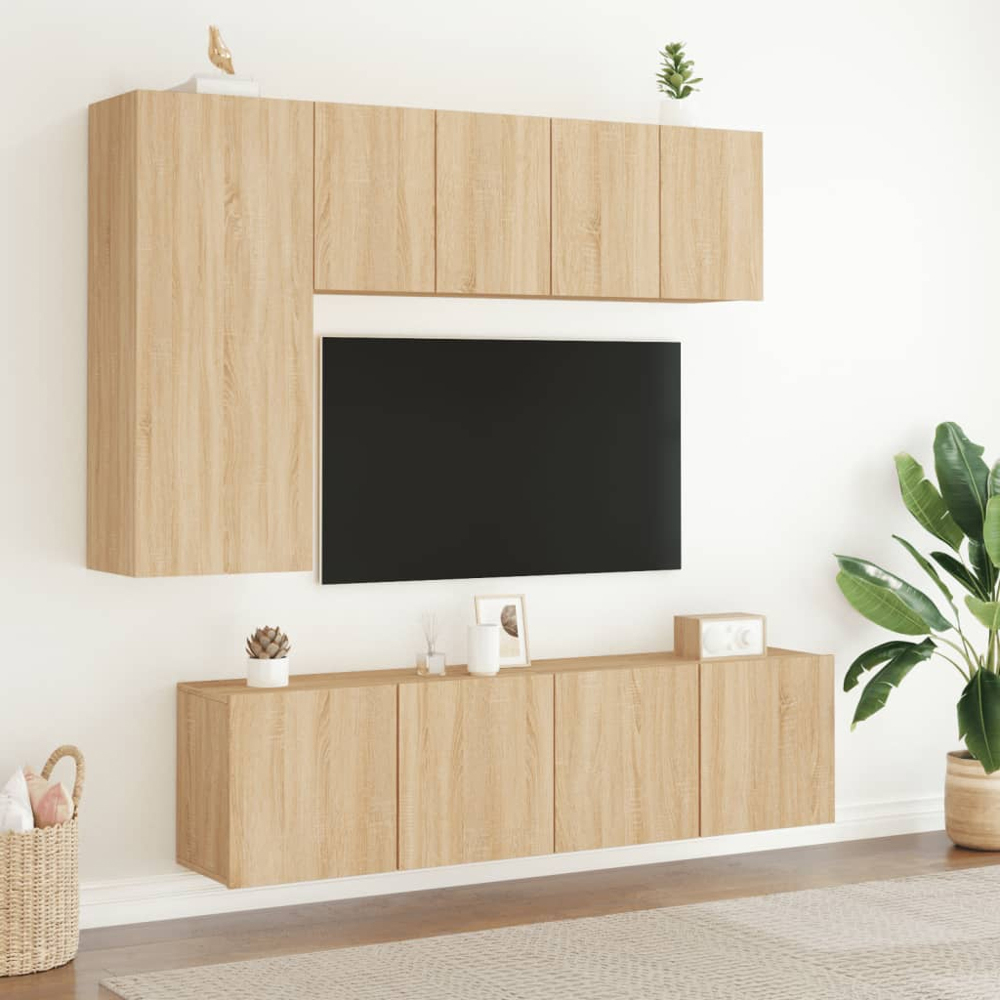 vidaXL 2 Door Sonoma Oak Wall Mounted TV Cabinet Set of 2 Image 3