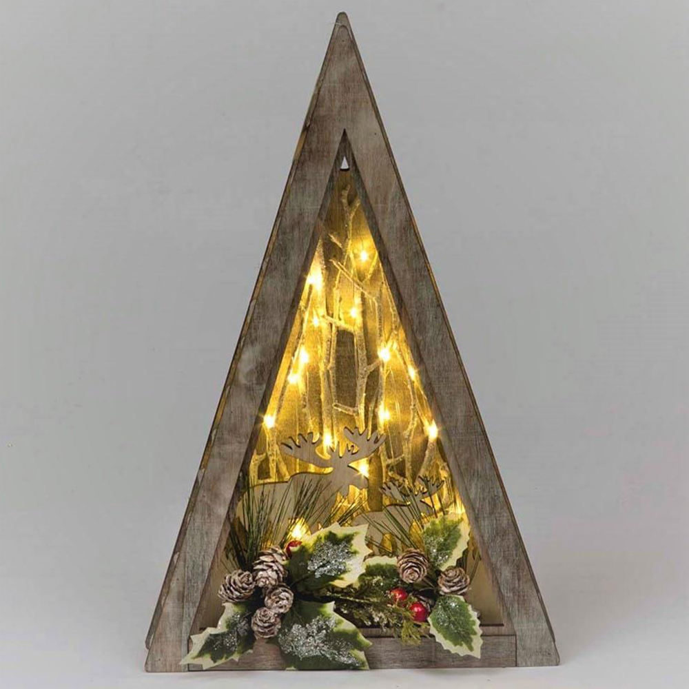 Shatchi Wooden LED Triangle Shape Reindeer Scene 39cm Image 2