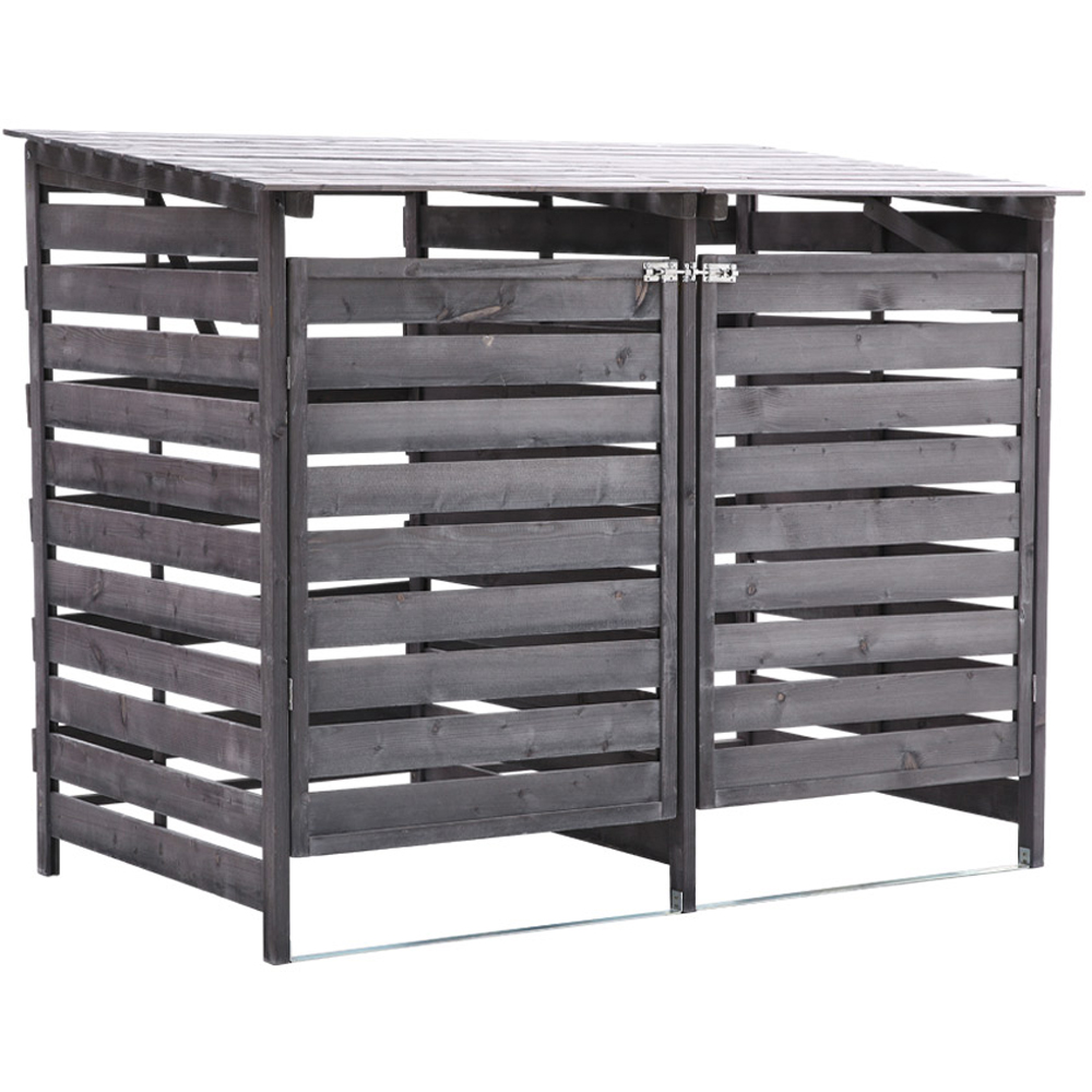 Living and Home Grey Spruce Wood Double Wheelie Bin Shed Image 1