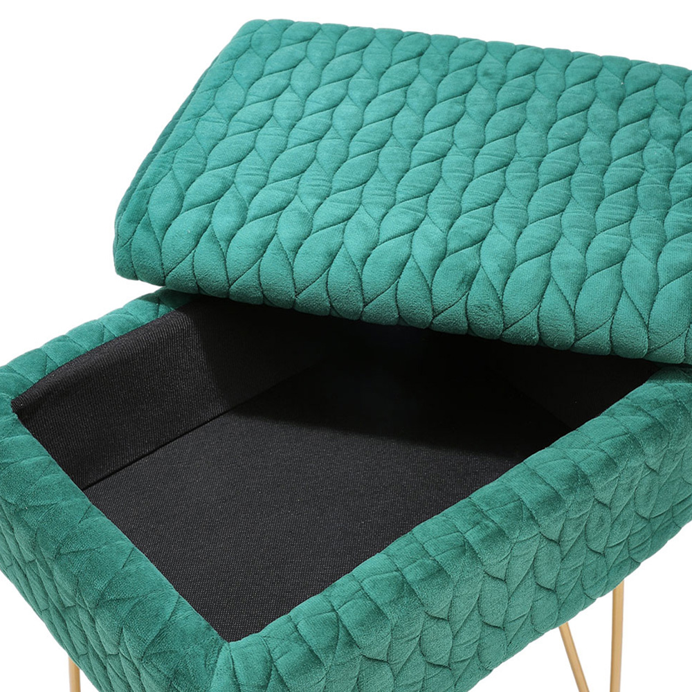 Living and Home Green Rectangle Upholstered Ottoman Vanity Stool with Storage Image 5