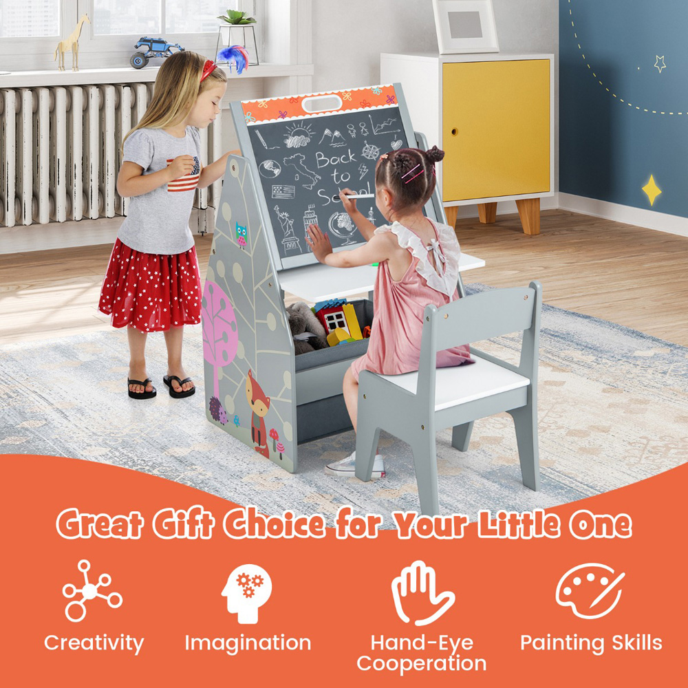 Costway Grey Double Sided Kids Art Easel and Play Station Image 7