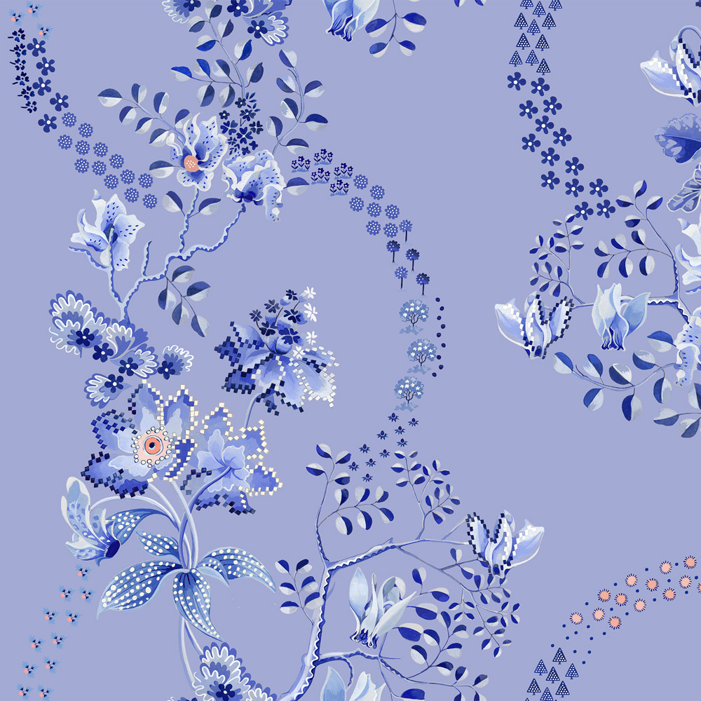 Cath Kidston Road Floral Dusky Blue Wallpaper Image 1