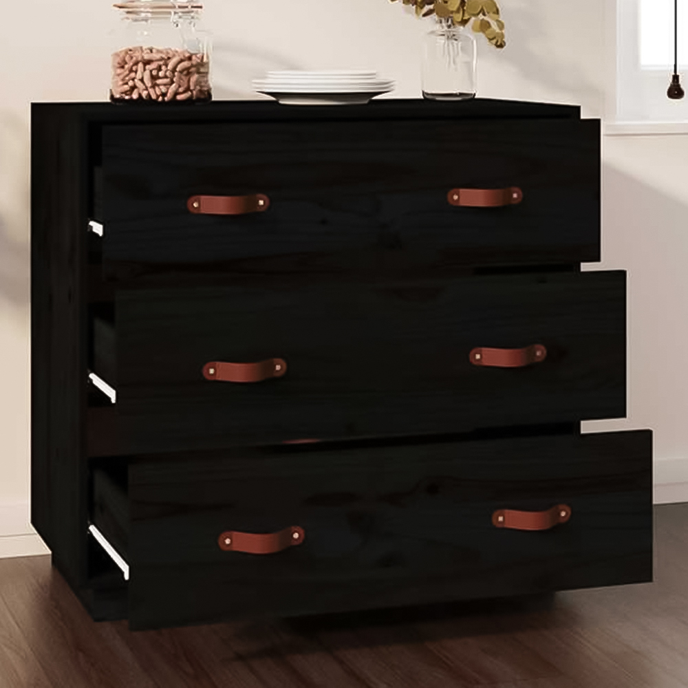 vidaXL 3 Drawer Black Wooden Sideboard Image 1