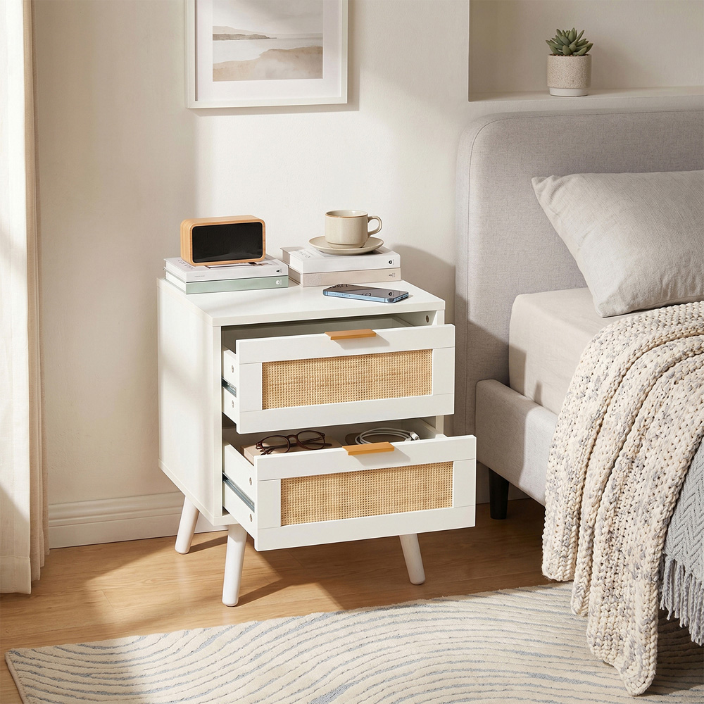 Living and Home 2 Drawer White Rattan Bedside Table Set of 2 Image 8