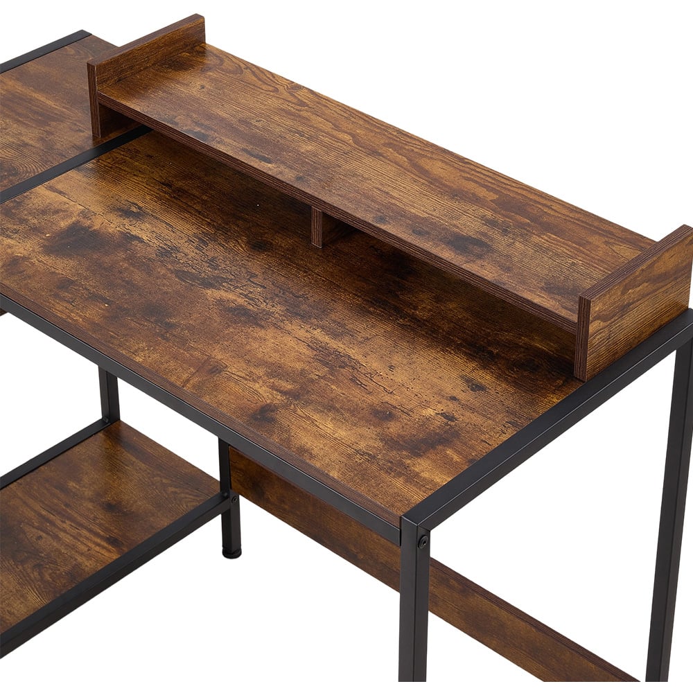 Living and Home 3 Shelf Brown Office Desk with Monitor Stand Image 7