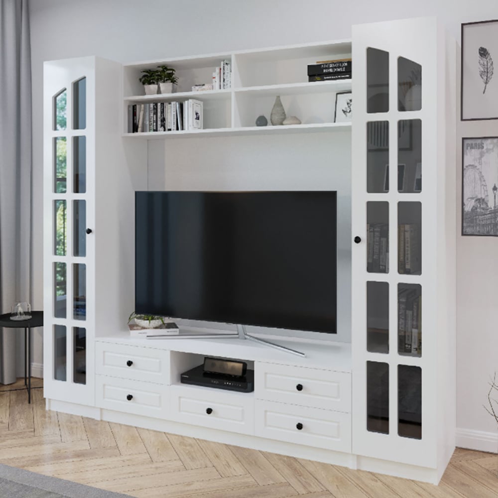 Evu Maison 2 Door 5 Drawer White TV Unit Image 1