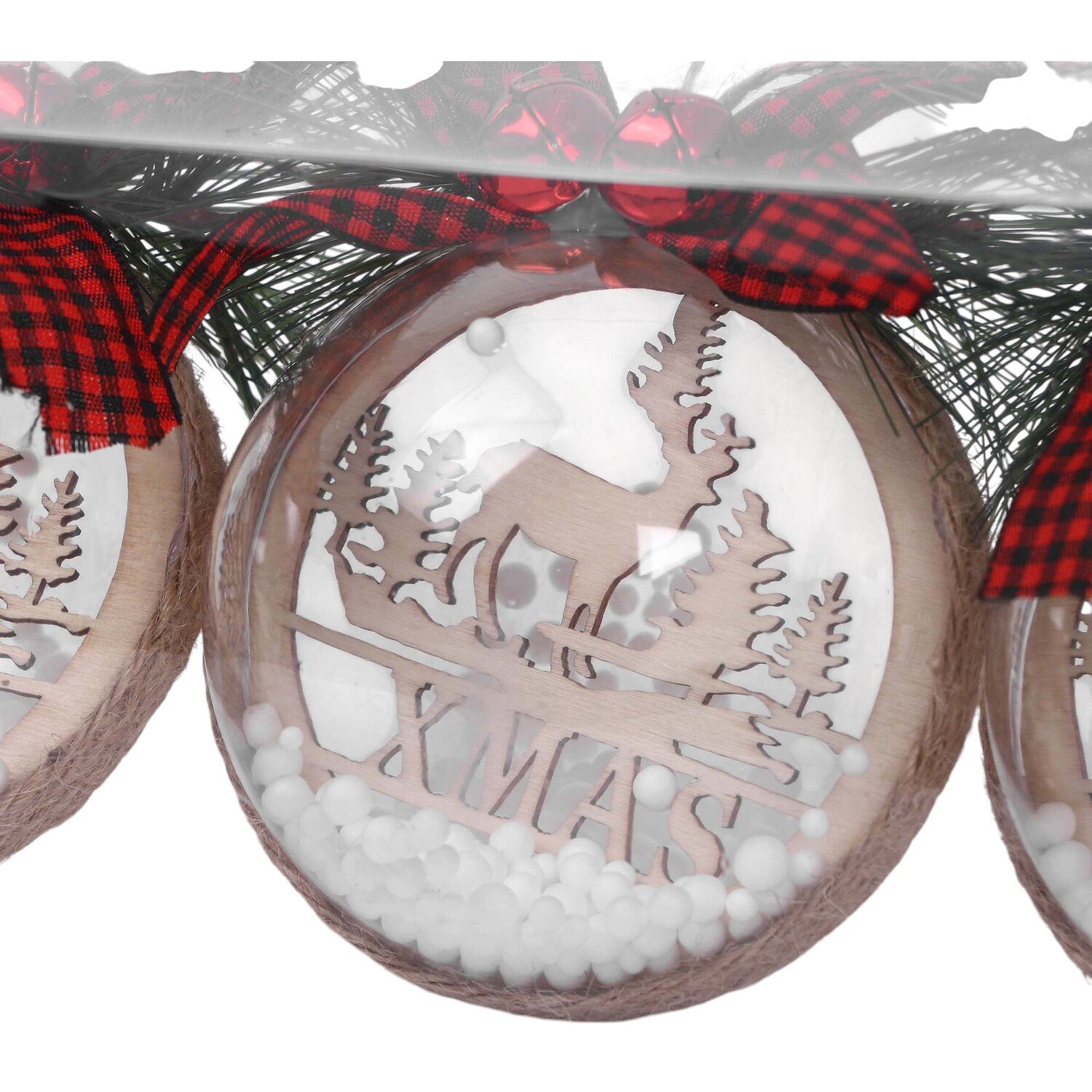 Set of 3 Snow Filled Scandi Baubles Natural Image 3