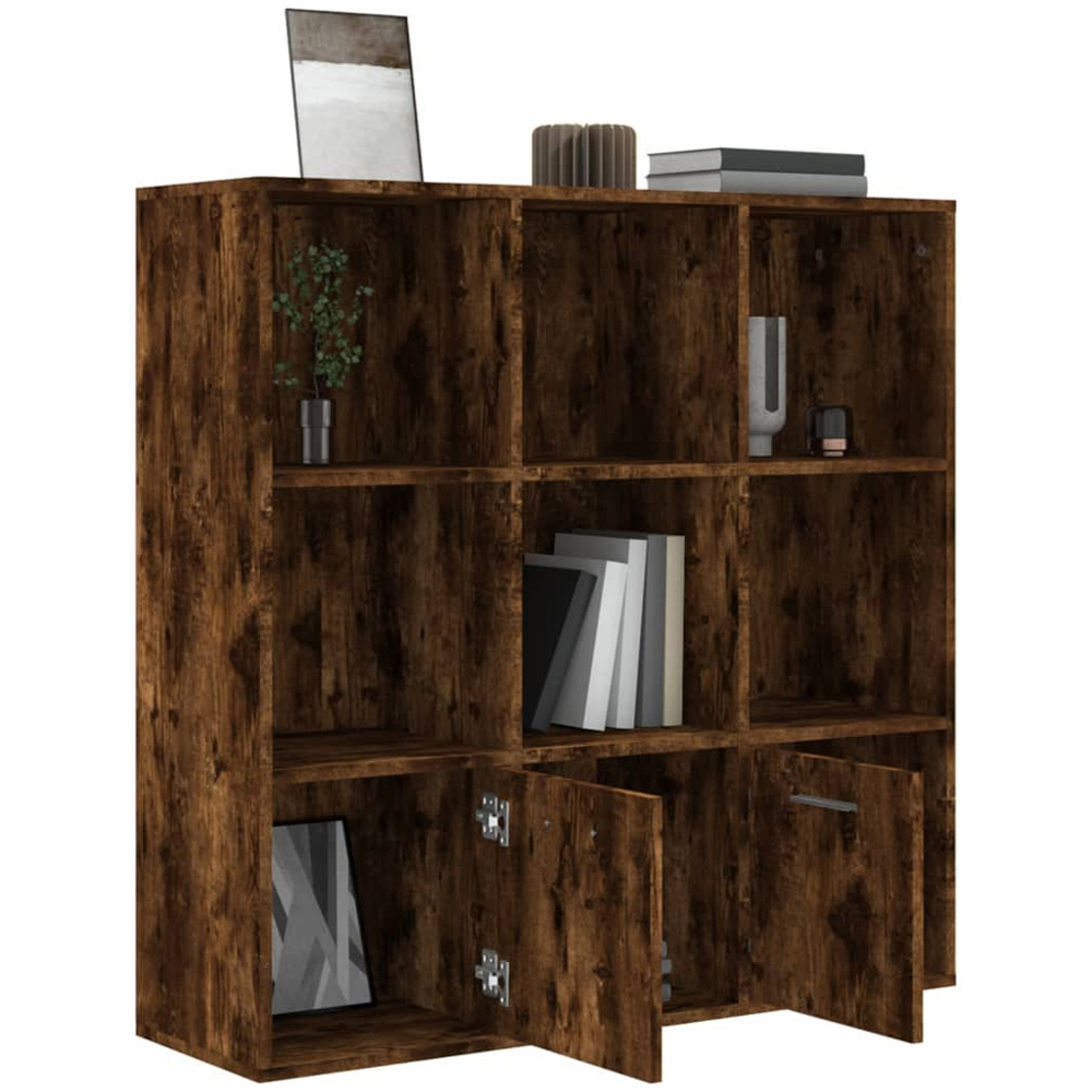 vidaXL 2 Door 7 Shelf Smoked Oak Bookcase Image 7