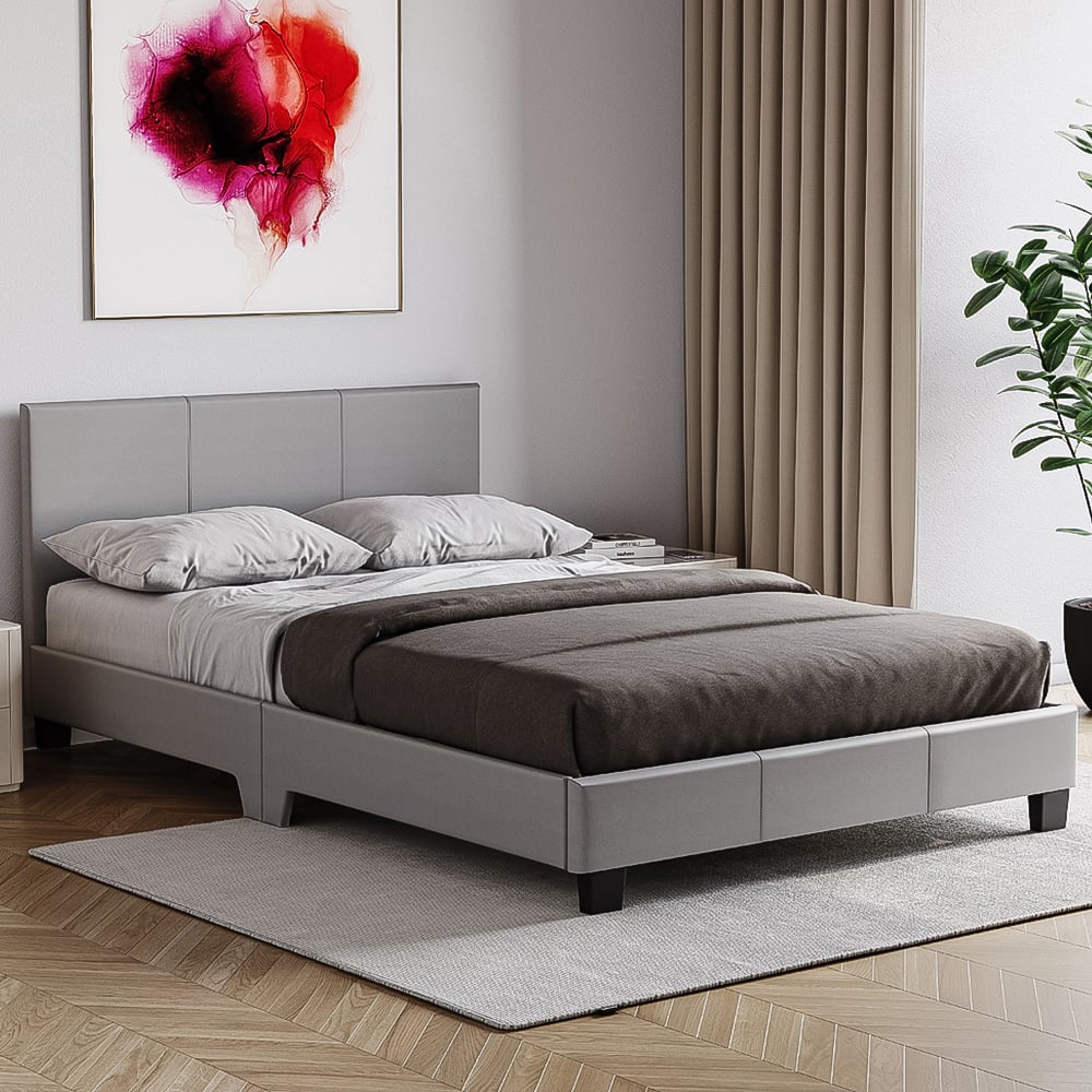 Vida Designs Lisbon Small Double Grey Faux Leather Bed Frame Image 1