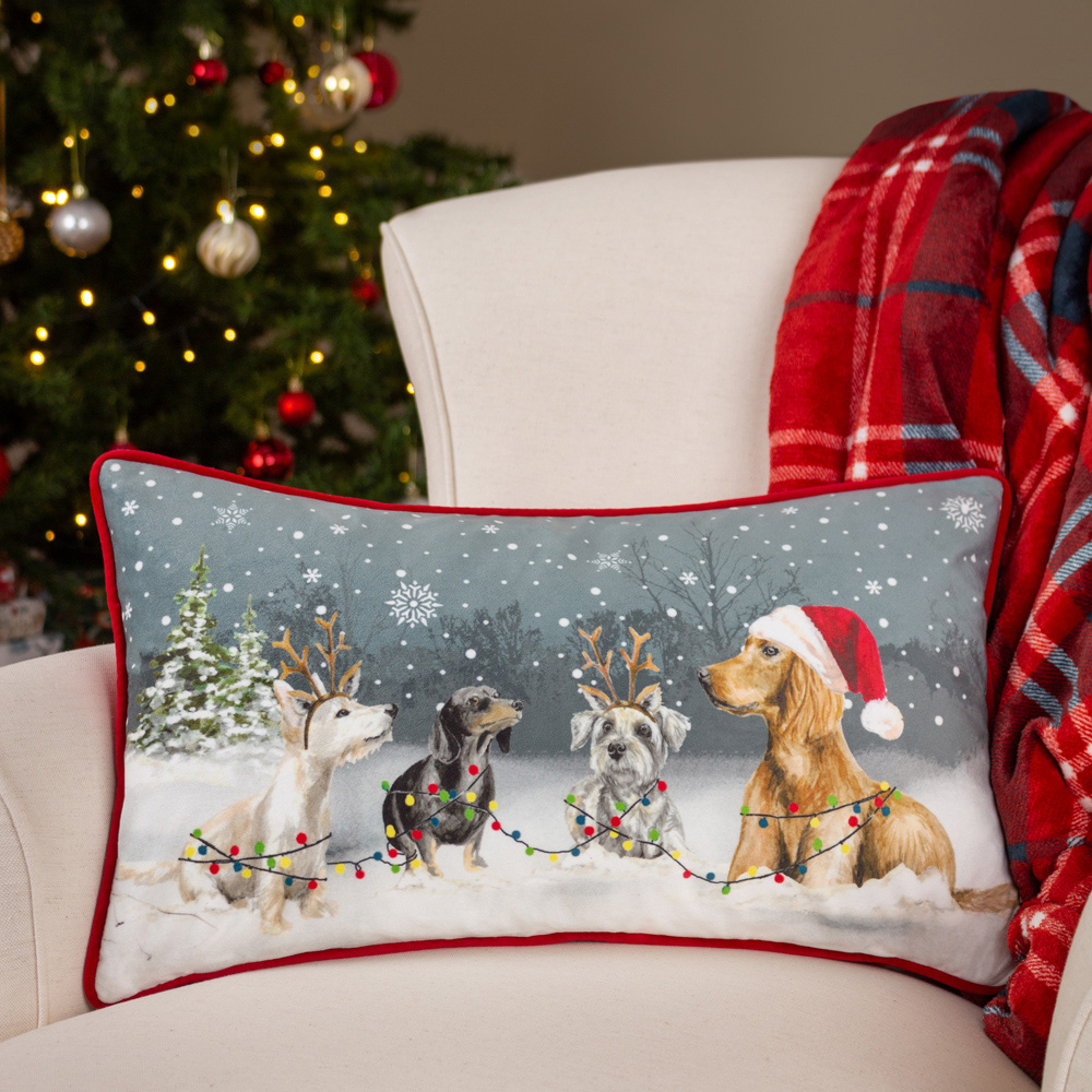 Evans Lichfield Multicolour Christmas Dogs Printed Reversible Cushion 30 x 50cm Image 2