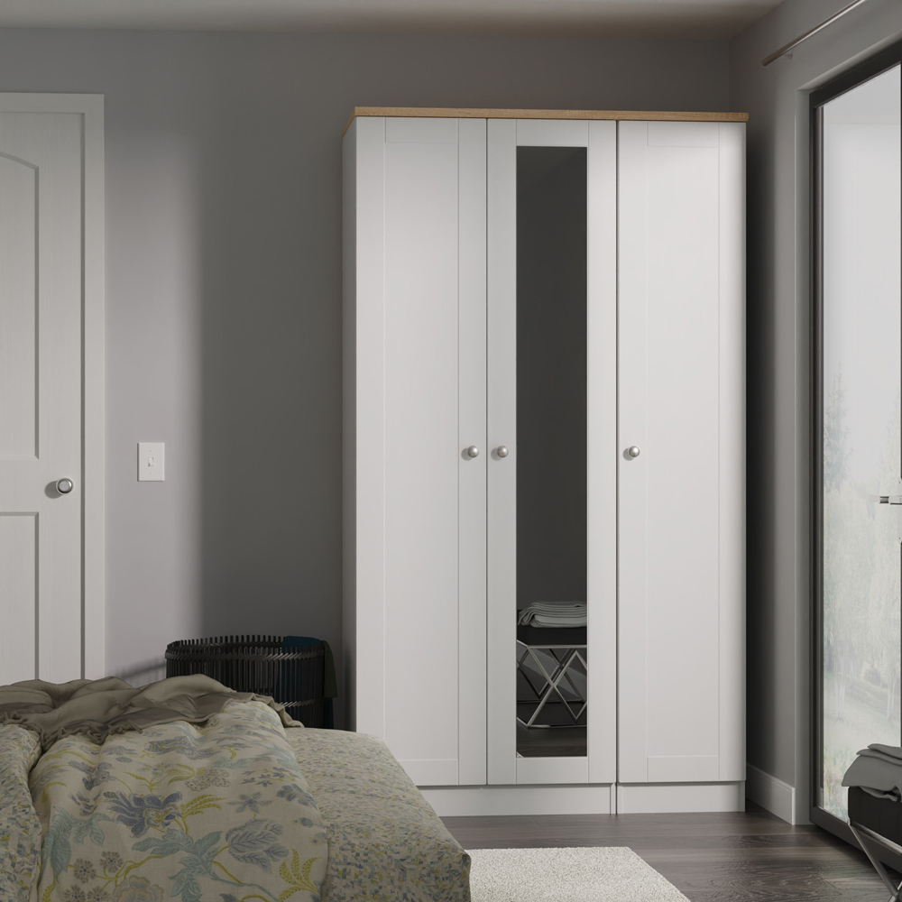 Crowndale Sussex 3 Door Grey Ash and Bardolino Oak Tall Mirror Wardrobe Ready Assembled Image 8