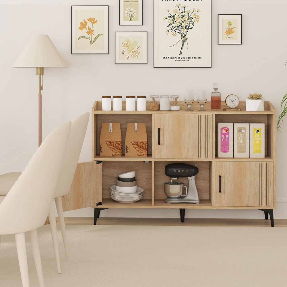 Costway 3 Door 3 Shelf Oak Storage Cabinet Image 4