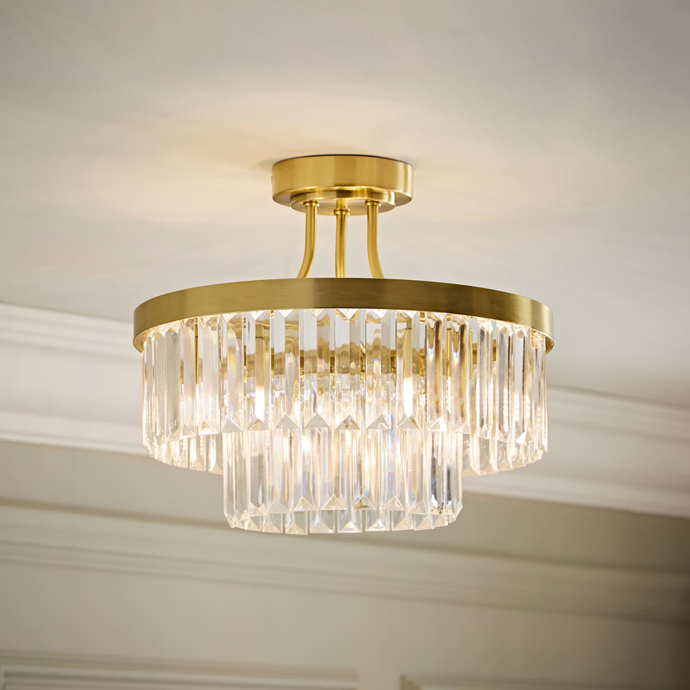 ValueLights Pemberley 2-Tier Brushed Gold Acrylic Jewel Chandelier Ceiling Light with Bulb Image 5