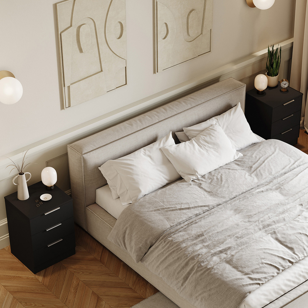 VIDA DESIGNS Trega 3 Drawer Black Bedside Cabinet Set of 2 Image 4
