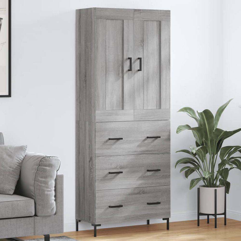 vidaXL 2 Door 3 Drawer Grey Sonoma Highboard with Metal Legs Image 1