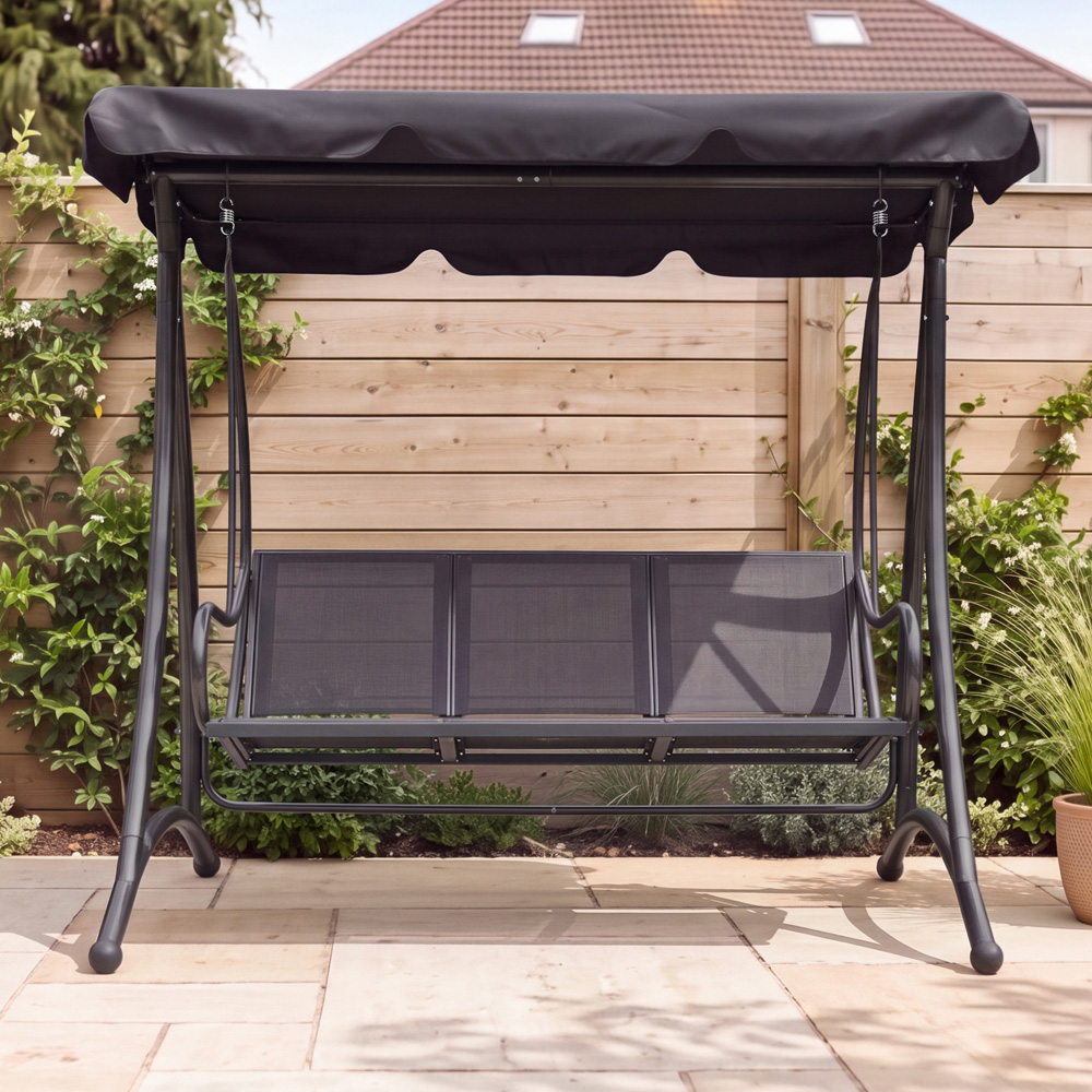 Charles Bentley 3 Seater Grey Garden Swing Seat with Canopy Image 8