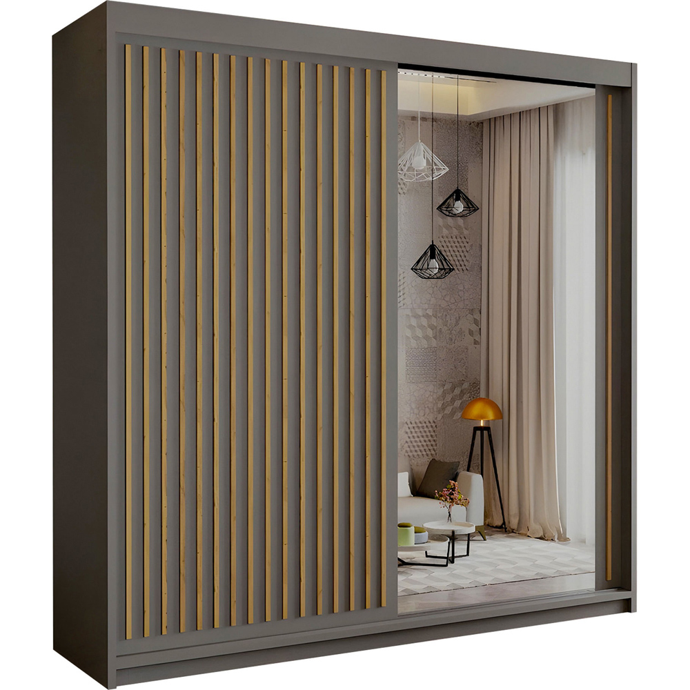 Sliding Wardrobes 4U Royal 2 Door Grey Minimalist Mirrored Wardrobe 203cm Image 2