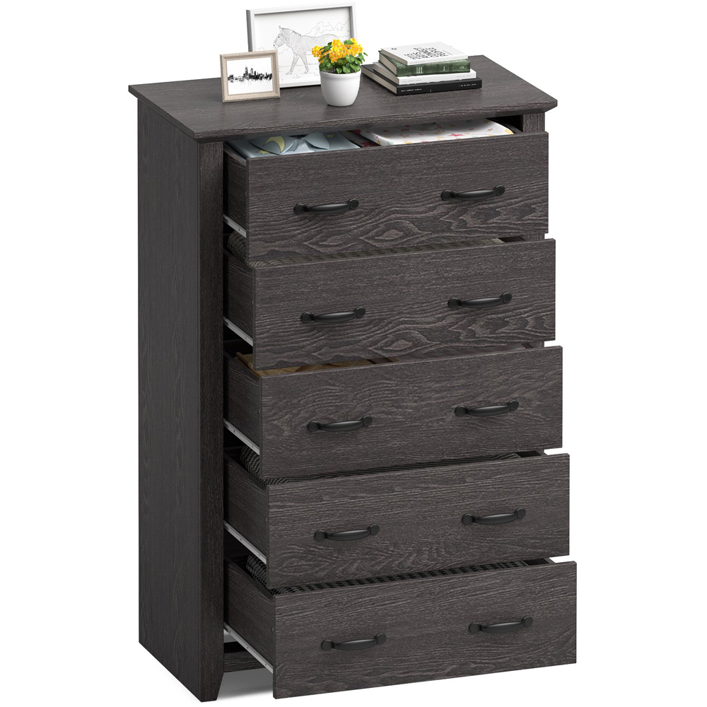 Costway 5 Drawer Dark Grey Dresser Chest of Drawers Image 4