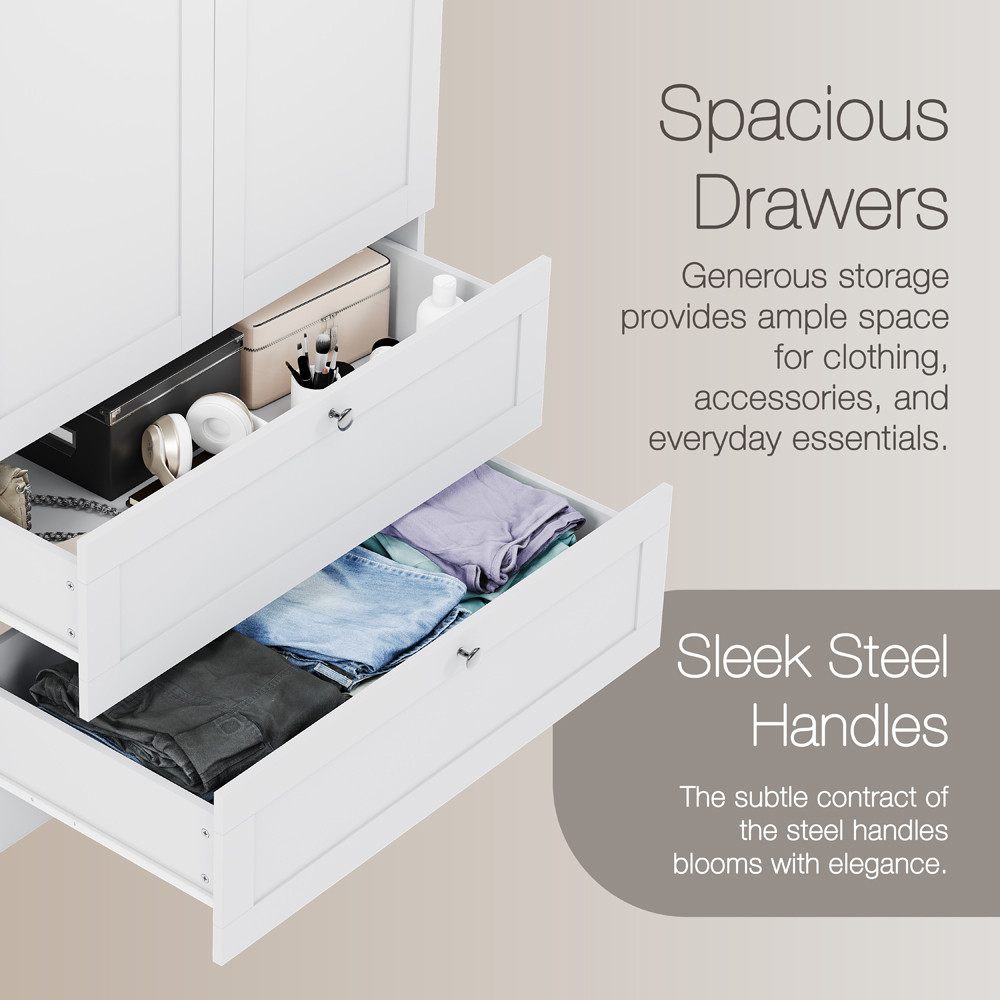 VIDA DESIGNS Altino 2 Door 2 Drawer White Shaker-Style Wardrobe Image 7