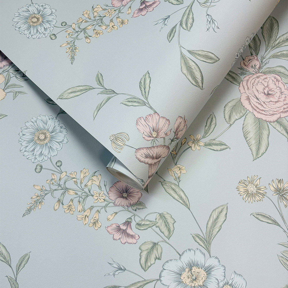 Rasch Wallpaper Chelsea Florals Powder Blue Wallpaper Image 2