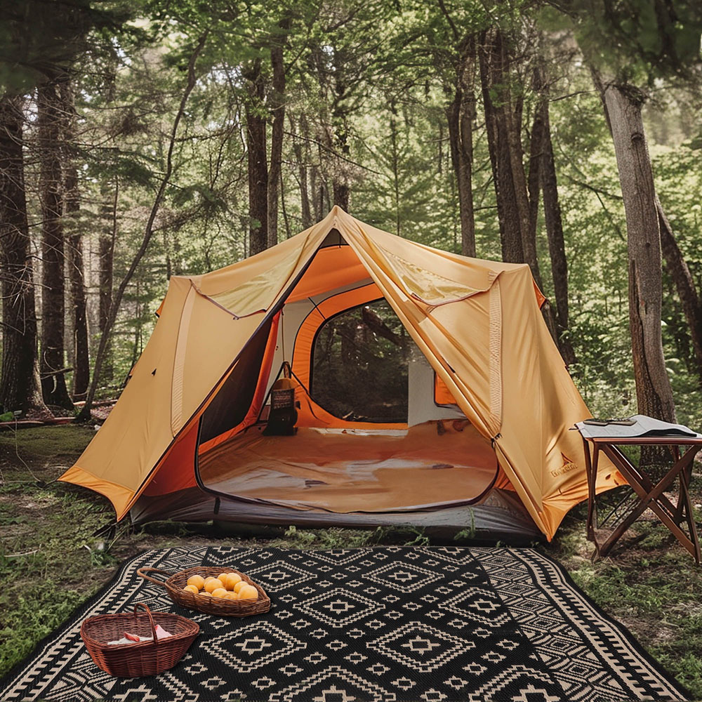 Green Decore Venice Camping and Picnic Black and Beige Rug 270 x 360cm 2 Pack Image 6