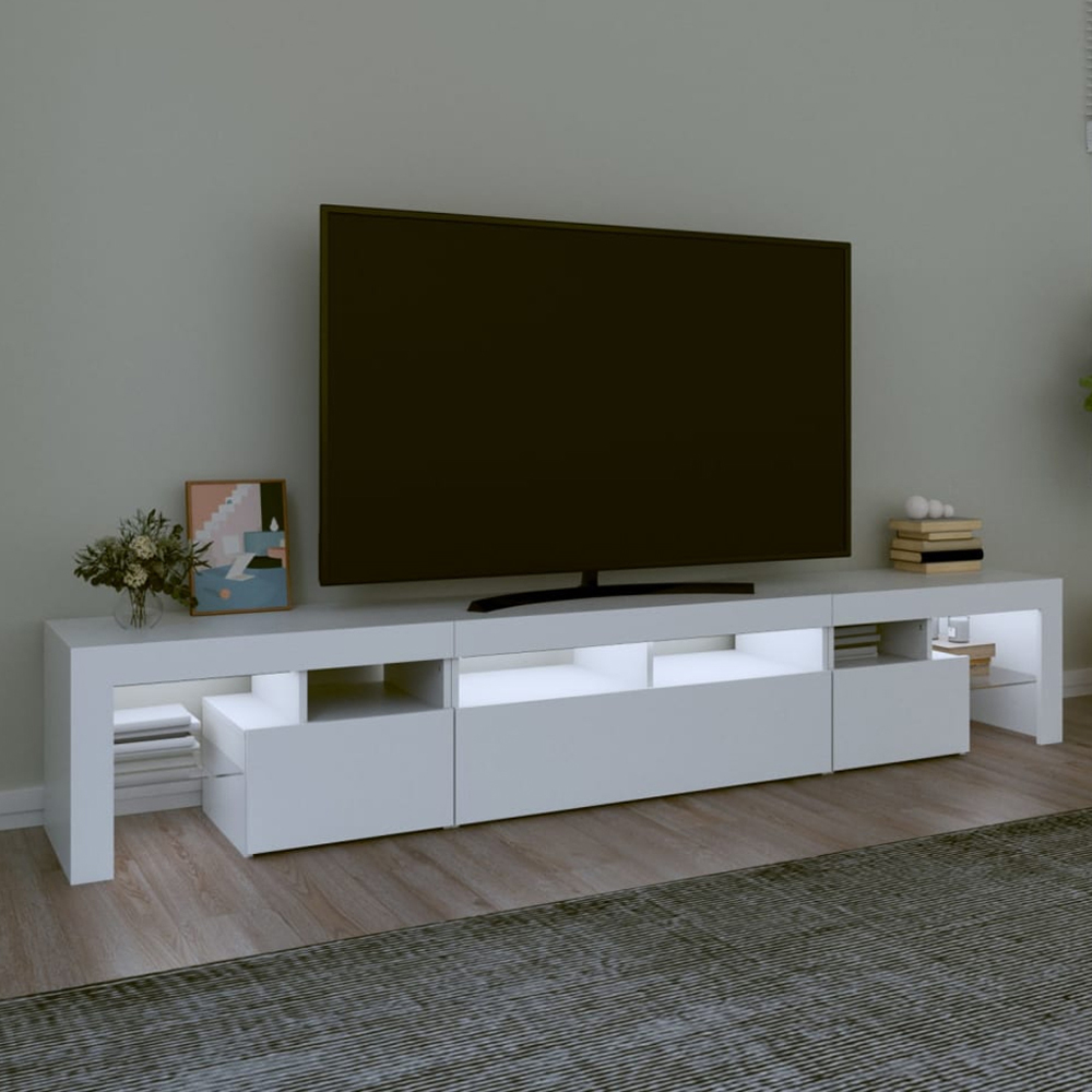 vidaXL 3 Door 6 Shelf White TV Cabinet with LED Lights Image 1