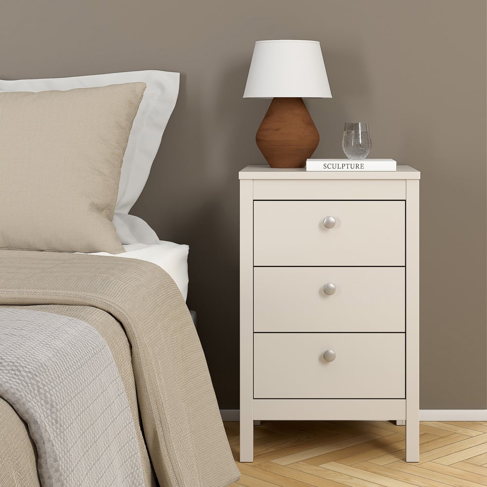 Florence Madrid 3 Drawer Cashmere Bedside Table Image 6