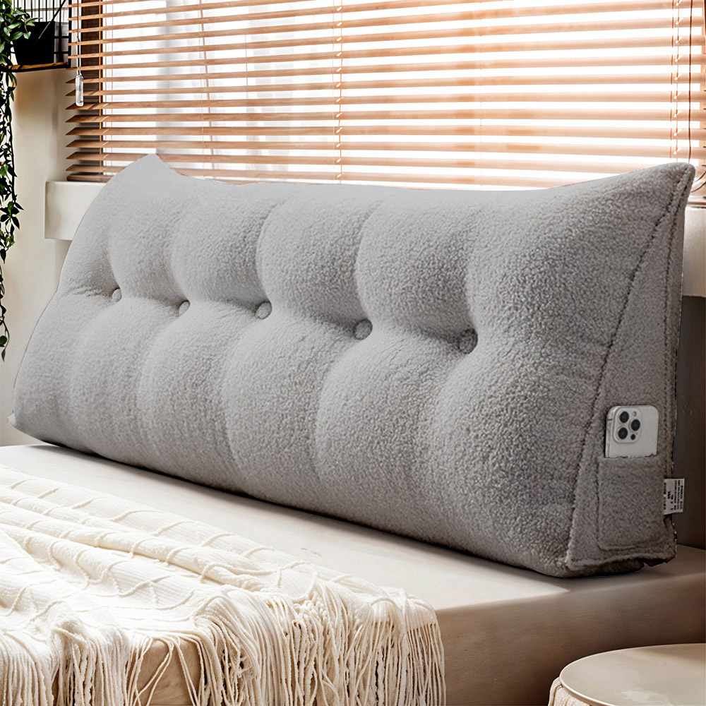 Living and Home Grey Teddy Fleece Wedge Headboard Pillow with Side Pocket 50 x 180cm Image 2
