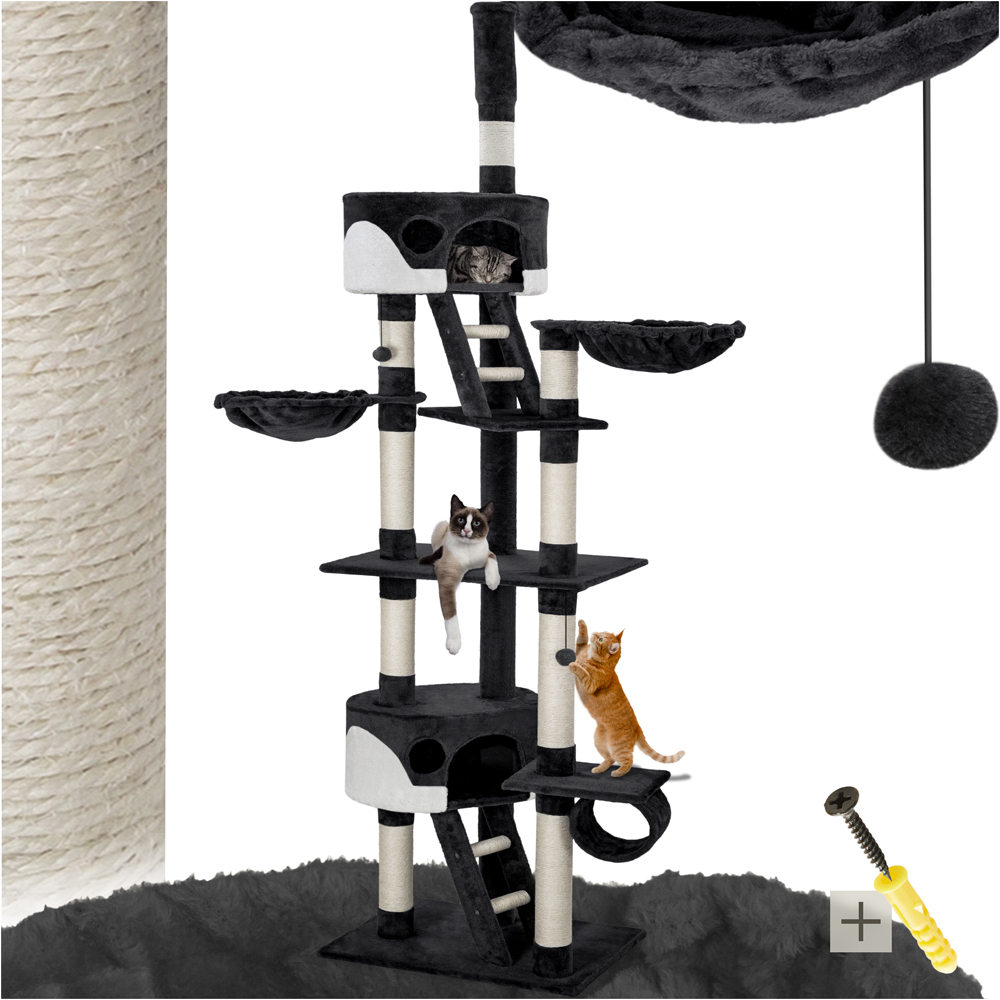 tectake Hansi Black and White Cat Tree with Scratching Posts 260cm Image 2