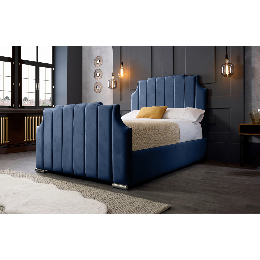Eleganza Home Nelson Super King Size Blue Plush Velvet Bed Frame with Headboard Image 3