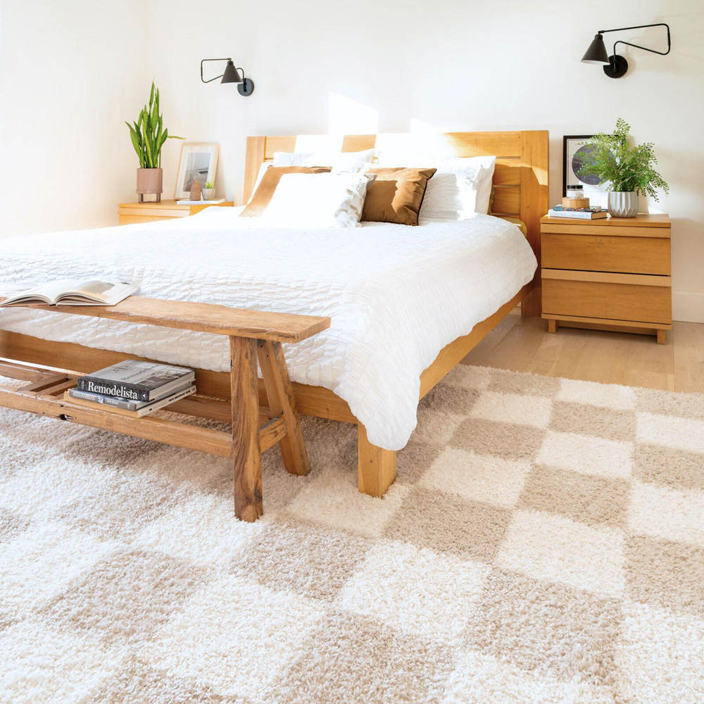 Kukoon Checkers Konnie Cream Shaggy Rug 60 x 240cm Image 1