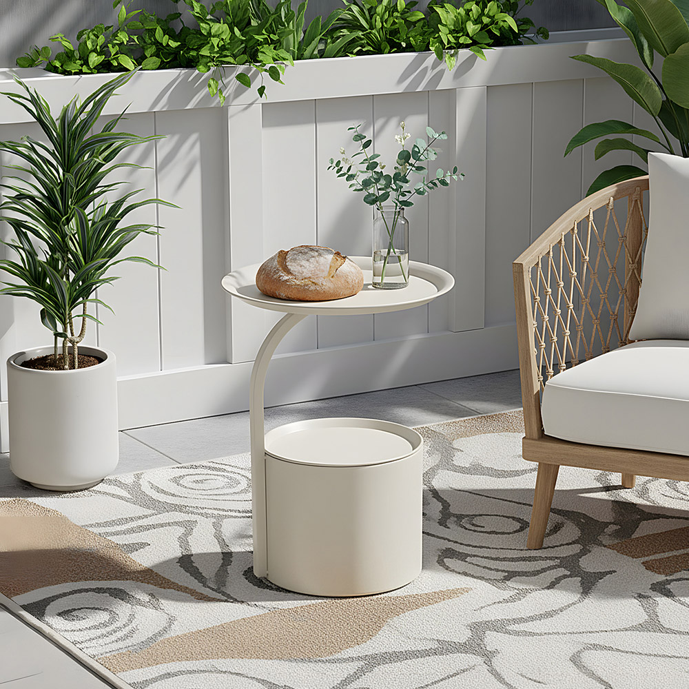 Living and Home Cream White Round Storage Side Table Image 8