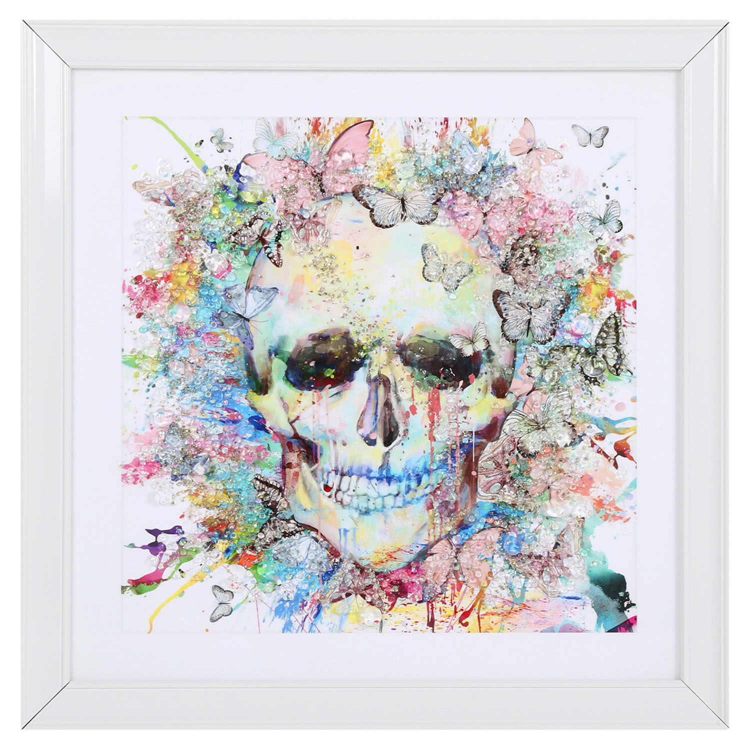 Colourful Embellished Skull Framed Wall Art 49 x 49cm Image