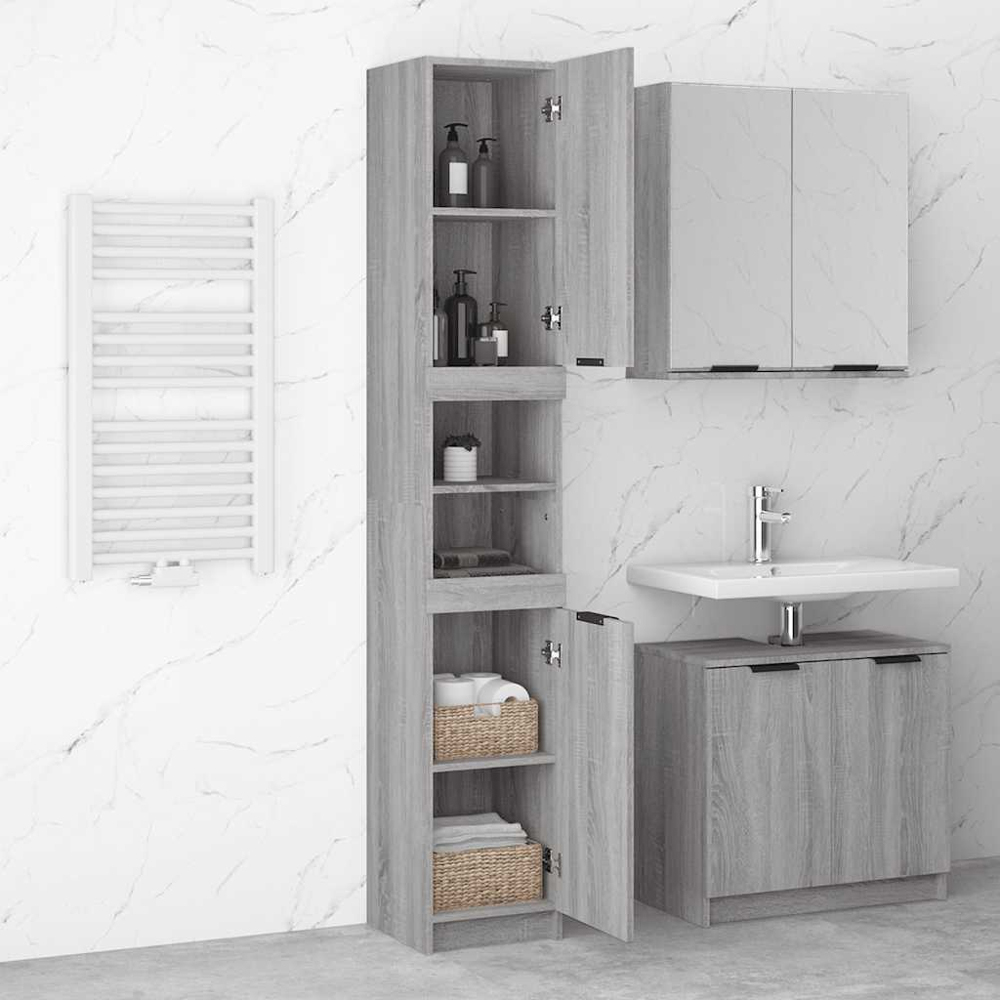 vidaXL 2 Door 2 Shelf Grey Wooden Bathroom Cabinet Image 8