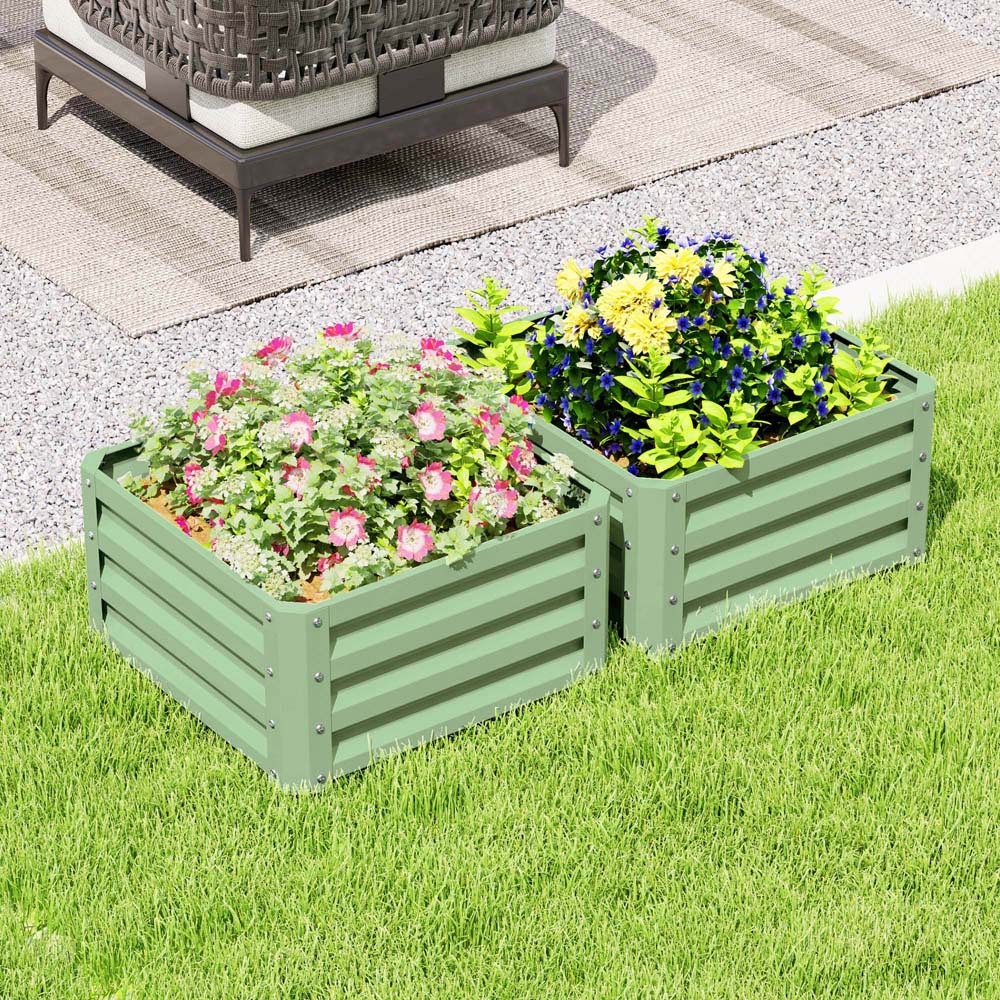 Outsunny Light Green Galvanised Raised Garden Bed 2 Pack 60 x 60cm | Wilko