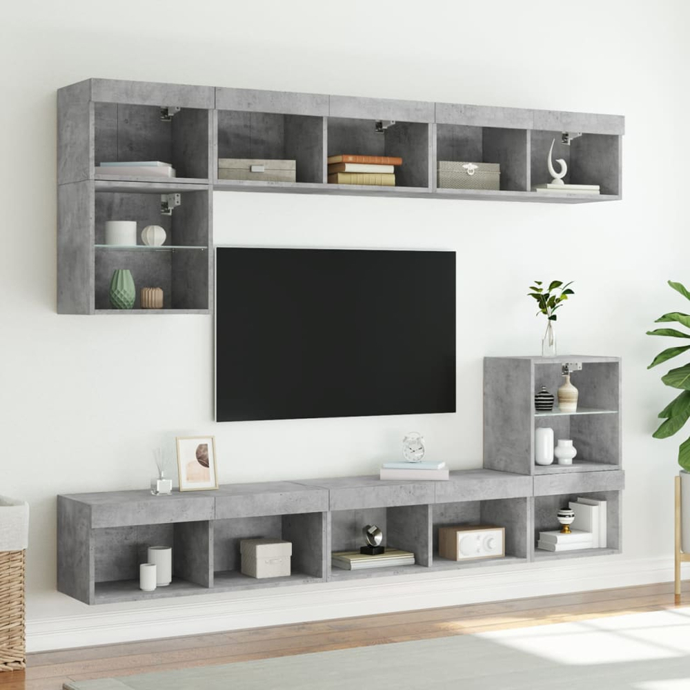 vidaXL 2 Shelf Concrete Grey Wall Mounted TV Cabinet with RGB LED Lights Image 9
