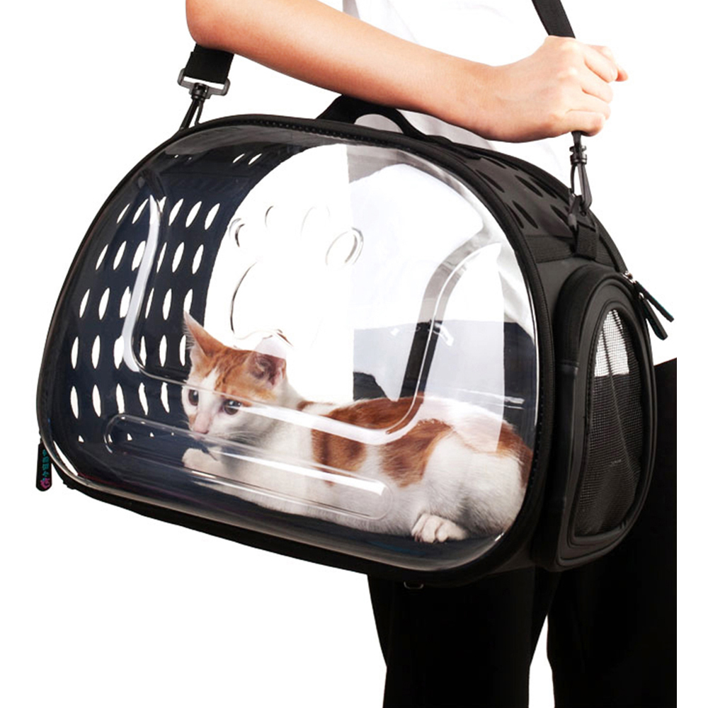 H&O Direct Transparent Black Pet Carrier with Adjustable Shoulder Strap Image 3