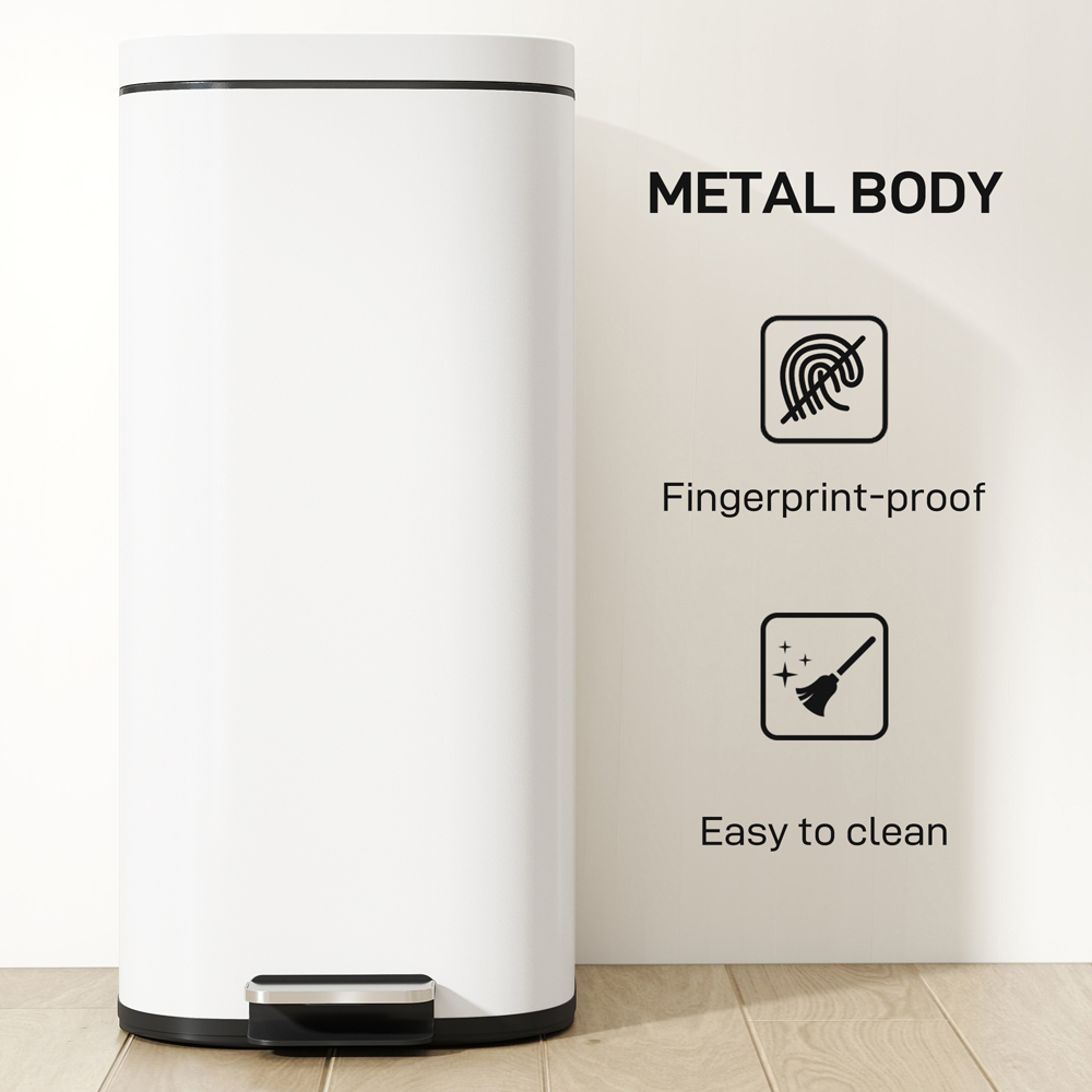 HOMCOM Cream Pedal Bin with Removable Inner Bucket and Soft-Close Lid 30L Image 7